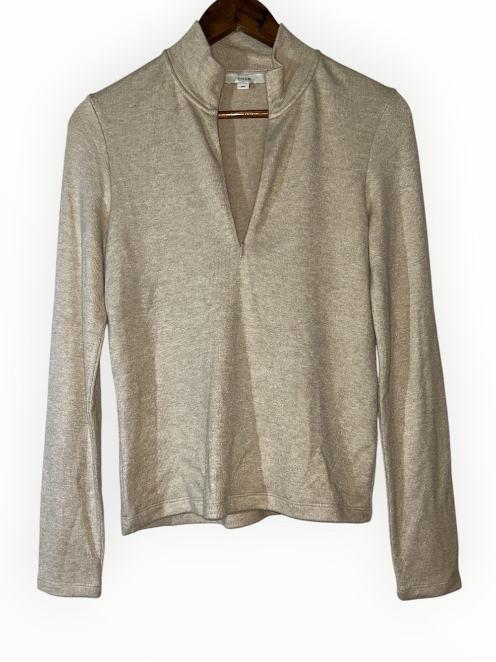 NWT Vince Zip Polo Sweater in Oat Light Beige Soft Knit - Medium